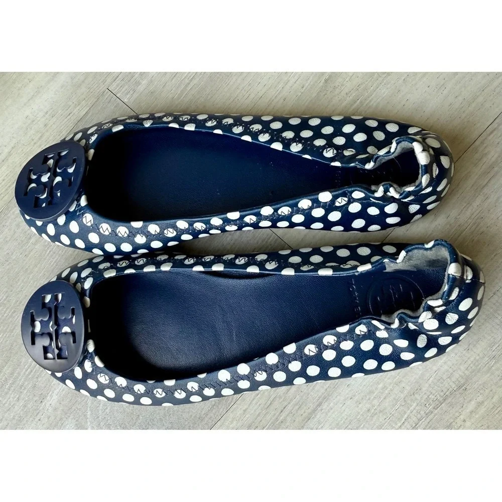 Tory Burch Navy White Polka Dot Reva Ballet Flats Women's Size 4.5-5
